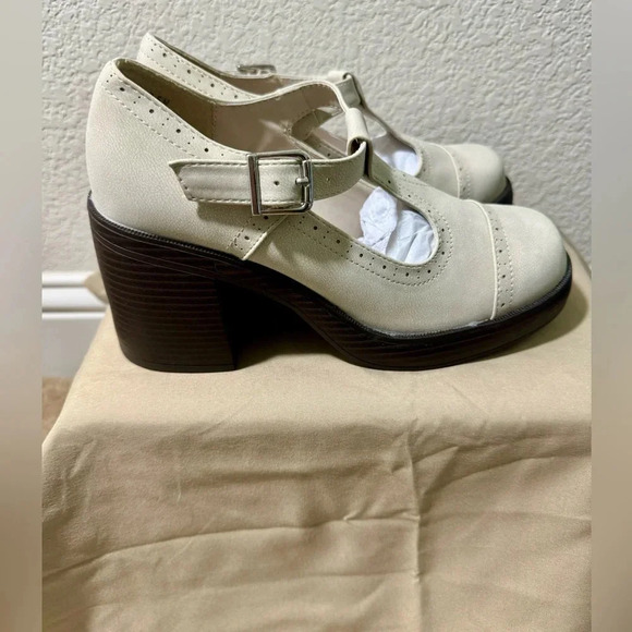 XENA Mary Jane Loafers- Bone/Cream Color-Chunky Heels 3.3 in Size 8.5 NIB - Picture 2 of 8